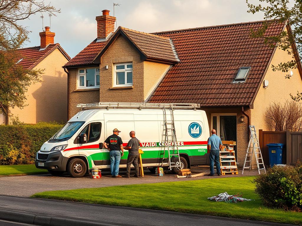 Roofing crew and van at a residential job in Navan, Co Meath